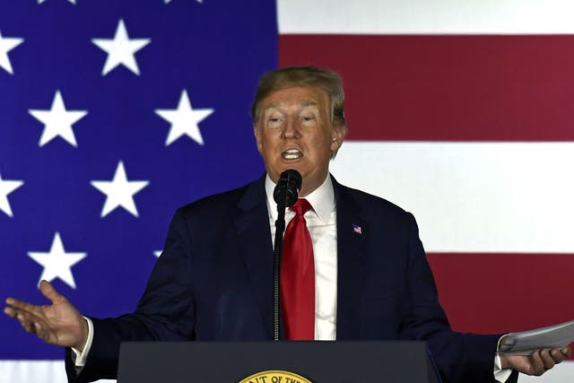 President Donald Trump speaks at a fundraiser in Fargo, North Dakota