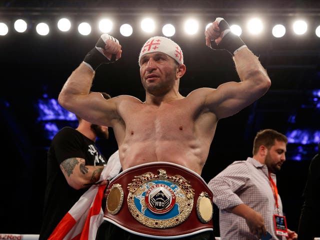 Avtandil Khurtsidze celebrating his interim WBA middleweight title win.  He has now been jailed for 10 years for his role as 'chief enforcer' for an organised crime syndicate 