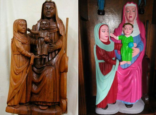 Sculptures of Mary and Jesus given a botched restoration in Ranadoiro in the Asturias region of Spain