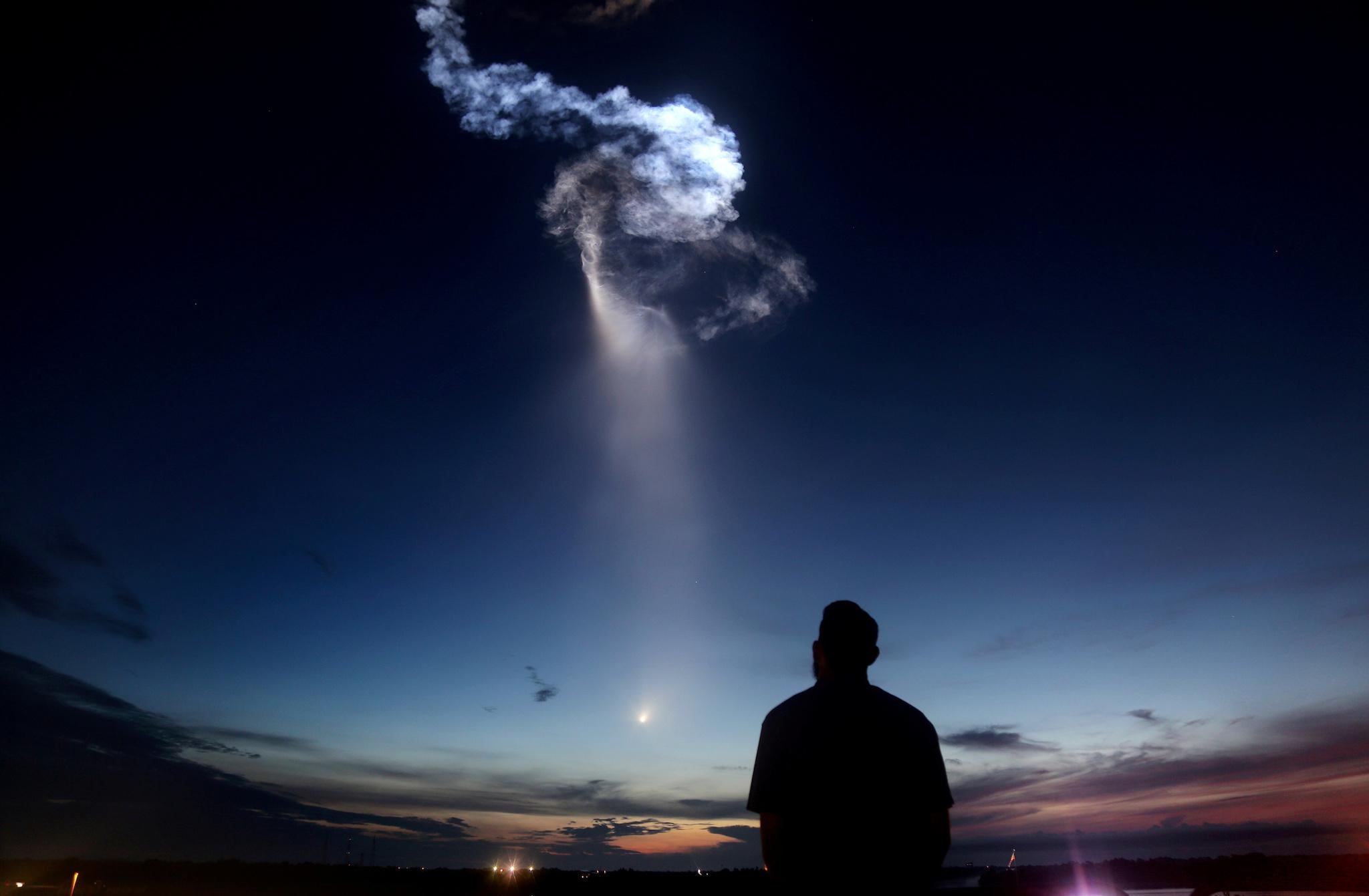 A SpaceX Falcon 9 rocket exits the atmosphere for a cargo resupply mission to the International Space Station, over Cape Canaveral, Florida, U.S., June 29, 2018