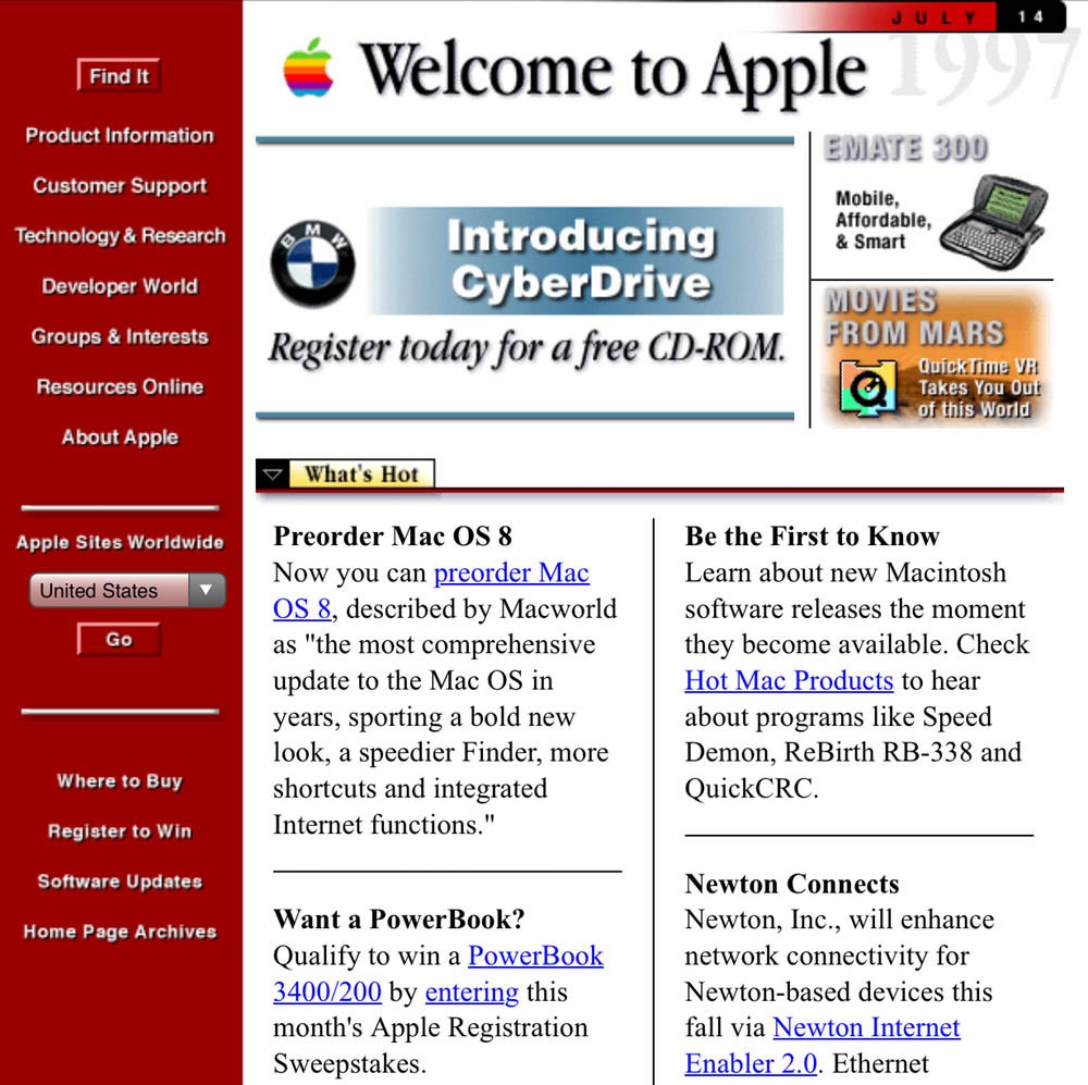 Apple’s website in 1997