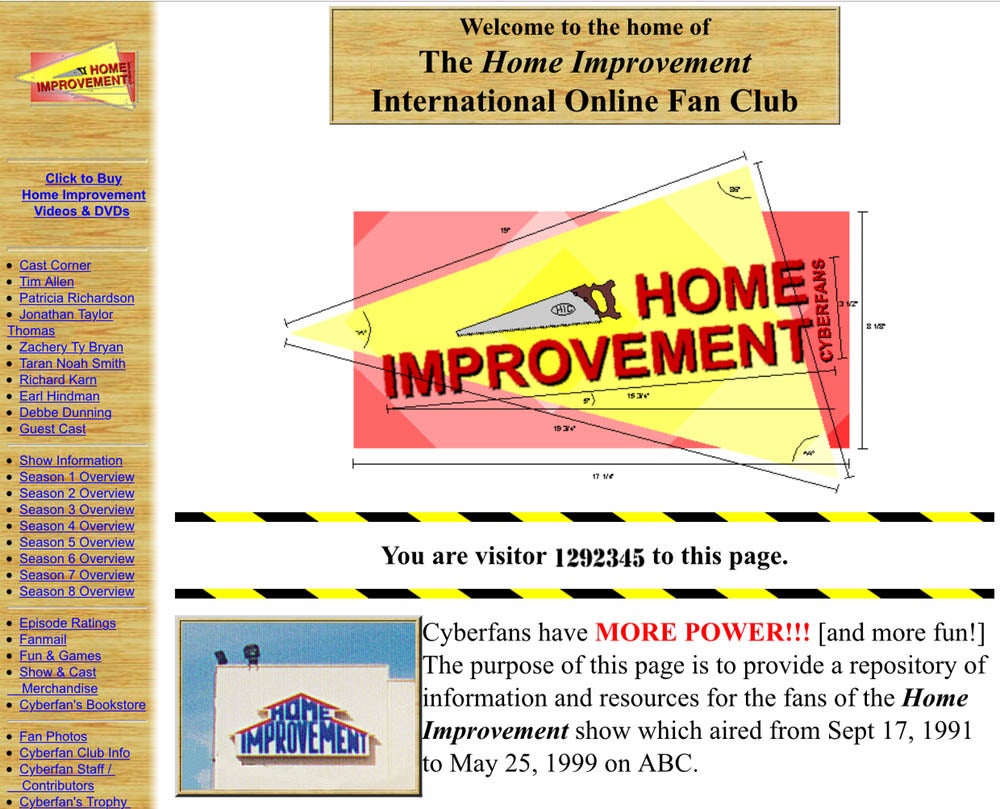 The International Online Fan Club website for the TV show ‘Home Improvement’