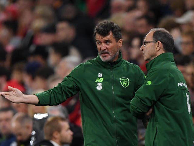 Martin O'Neill and Roy Keane during Ireland's Nations League defeat by Wales