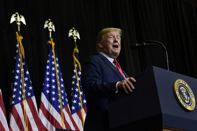 President Donald Trump speaks during a fundraiser in Sioux Falls, South Dakota