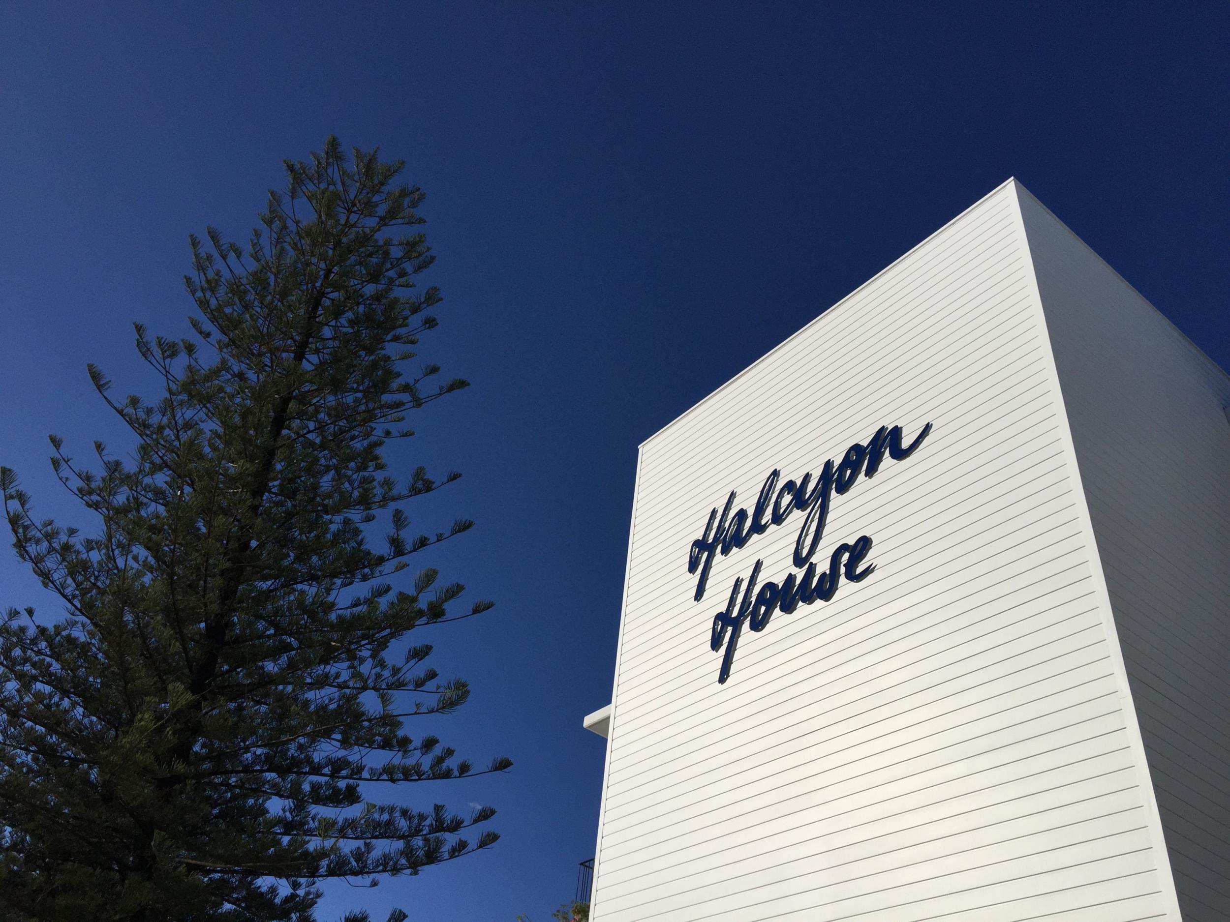 The Australian winter sky matches the decor inside Halcyon House on Byron Bay