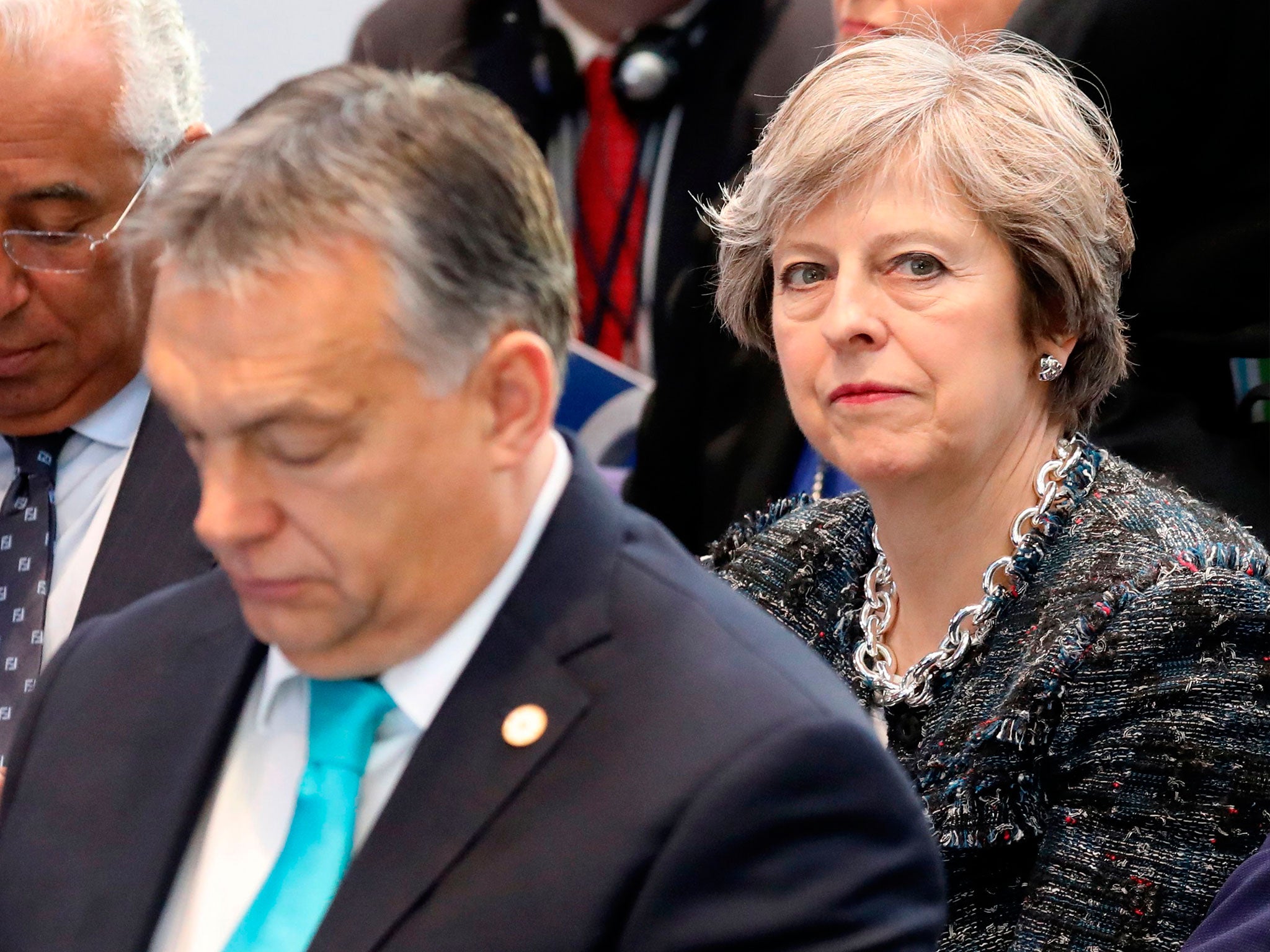 Viktor Orban and Theresa May at an EU summit