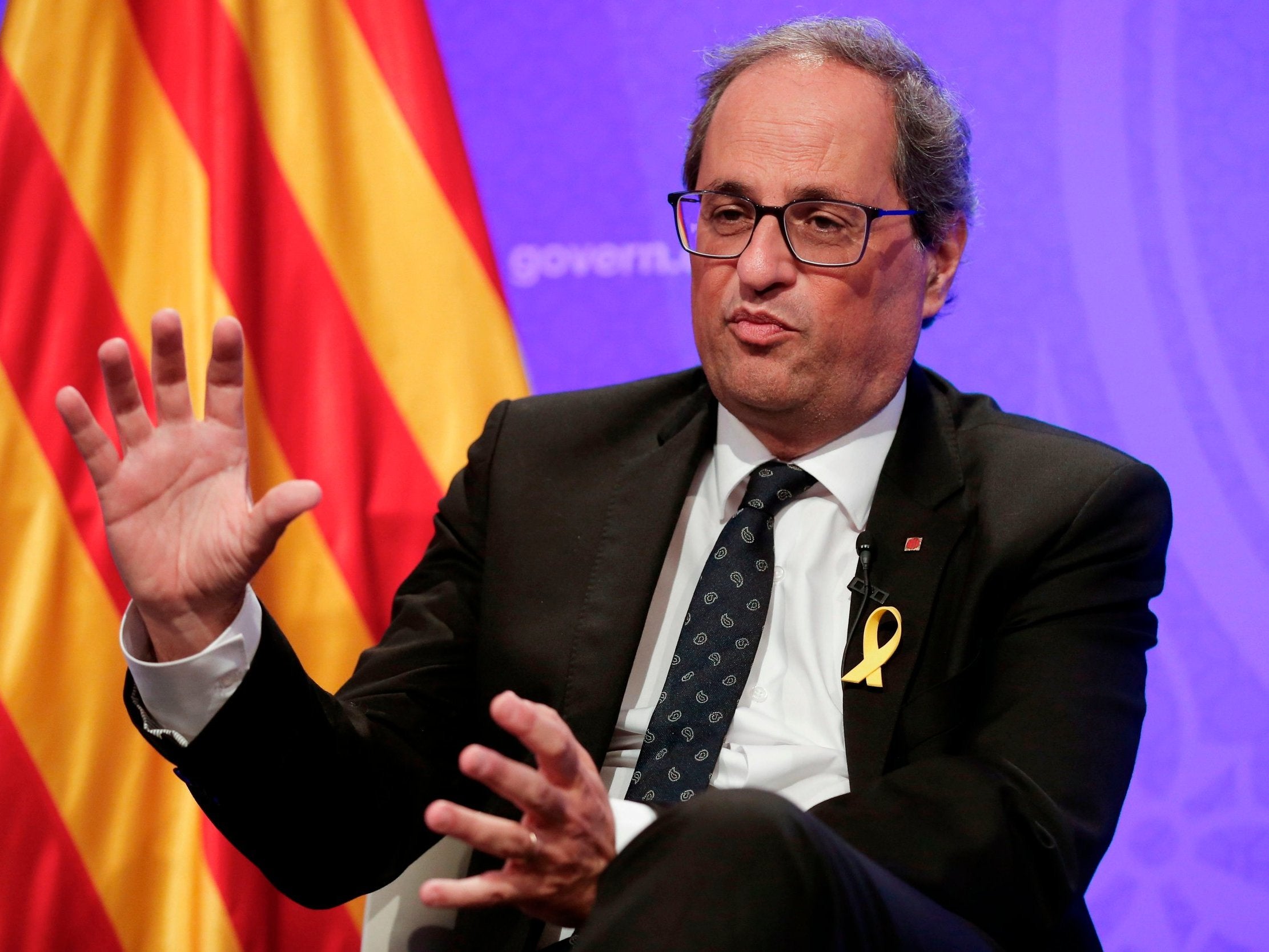 Catalonia's regional president, Quim Torra, called for a mass rally to support his bid for a binding referendum on secession (Getty)