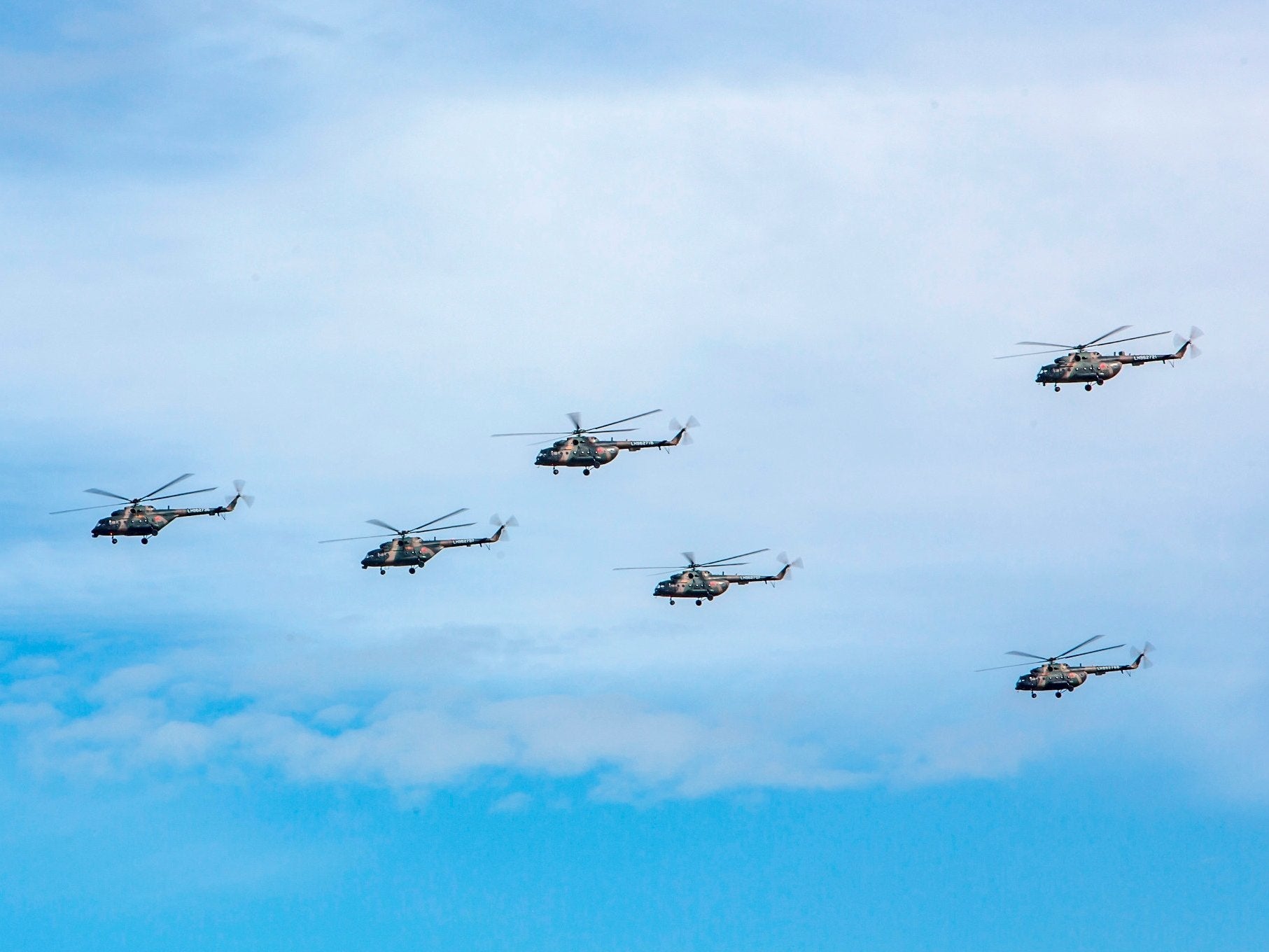 Russian military helicopters fly over eastern Siberia during the Vostok 2018 exercises