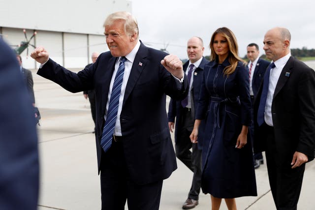 Donald Trump is seen arriving in Johnstown, Pennsylvania while on his way to a 9/11 tribute