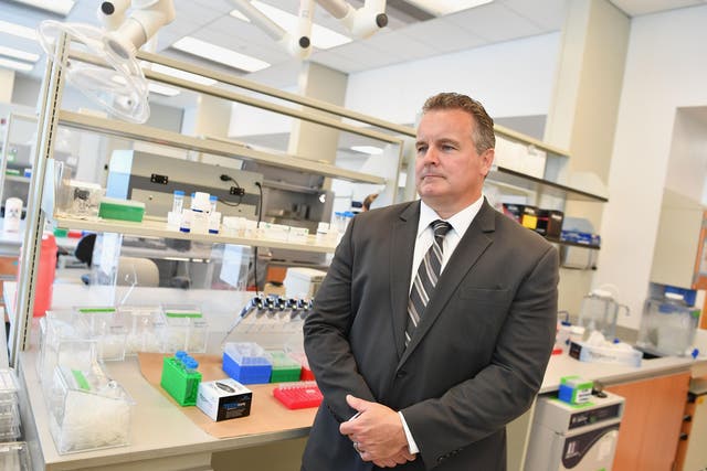 Assistant Director of Forensic Biology Mark Desire speaks to media as the New York City Office of Chief Medical Examiner hosts DNA Extraction demonstration