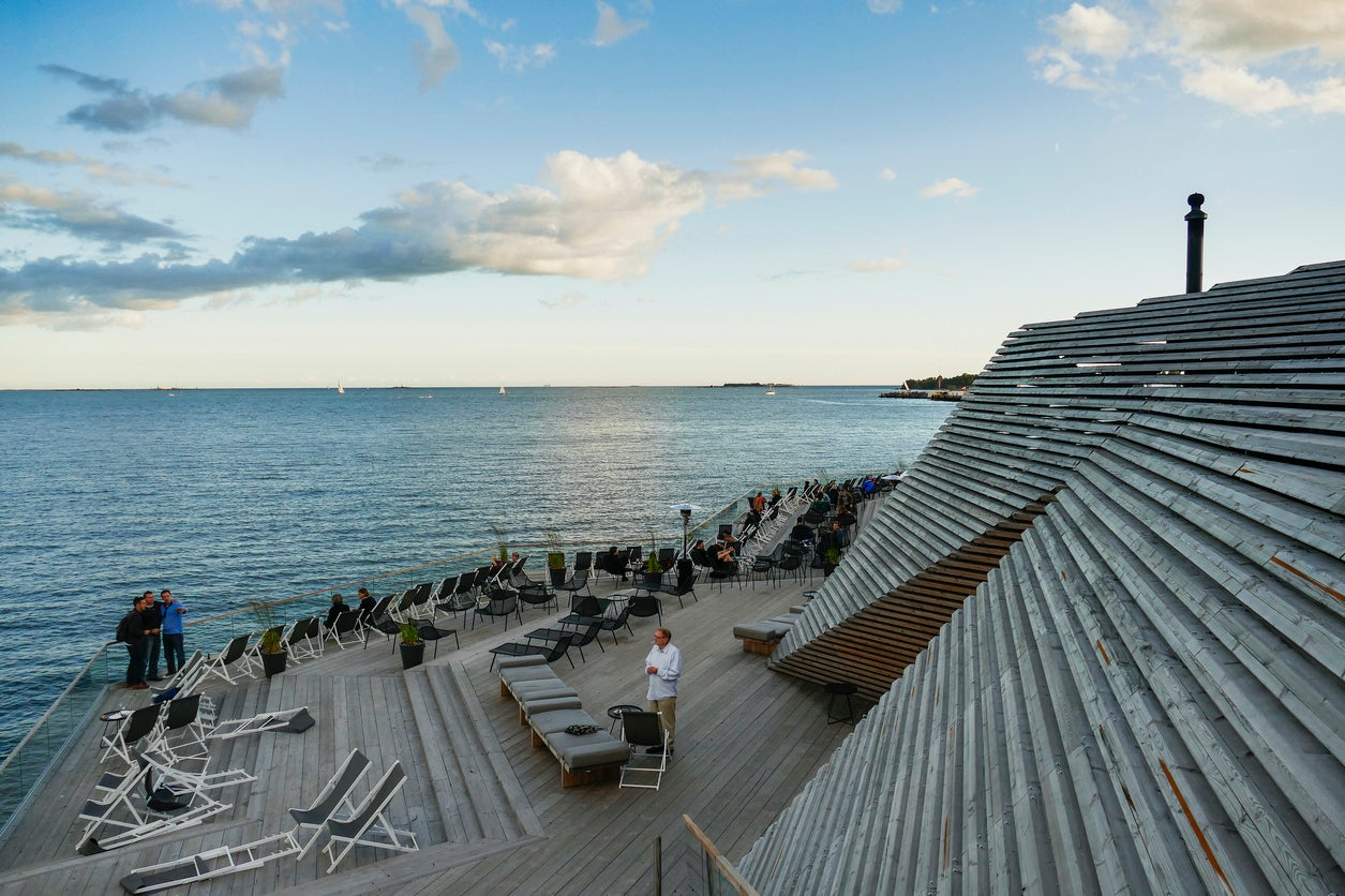 Loyly sauna blends into the landscape