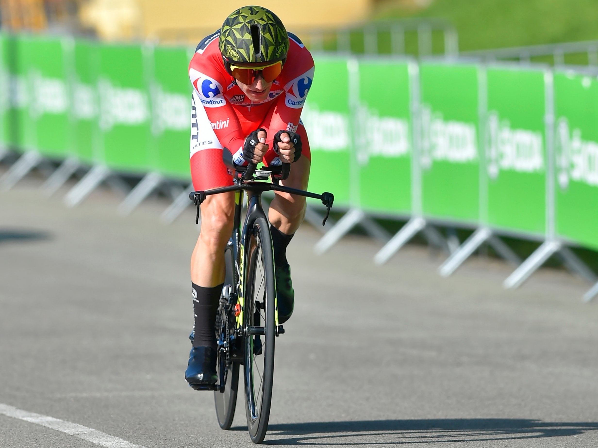 Simon Yates during the 32km time trial to Torrelavega