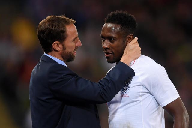 Gareth Southgate with Danny Welbeck as he's substituted off in the second half