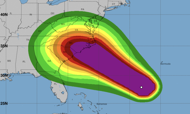 Storm warning: predicted impact of Hurricane Florence as of 7am British time, Wednesday 12 September
