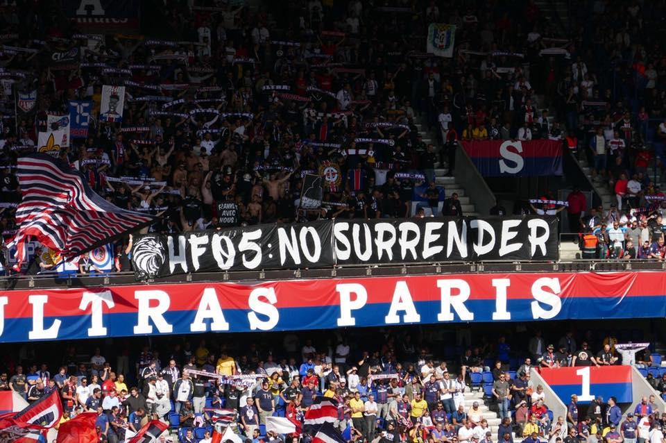 A banner of support for the Holmesdale Fanatics at PSG