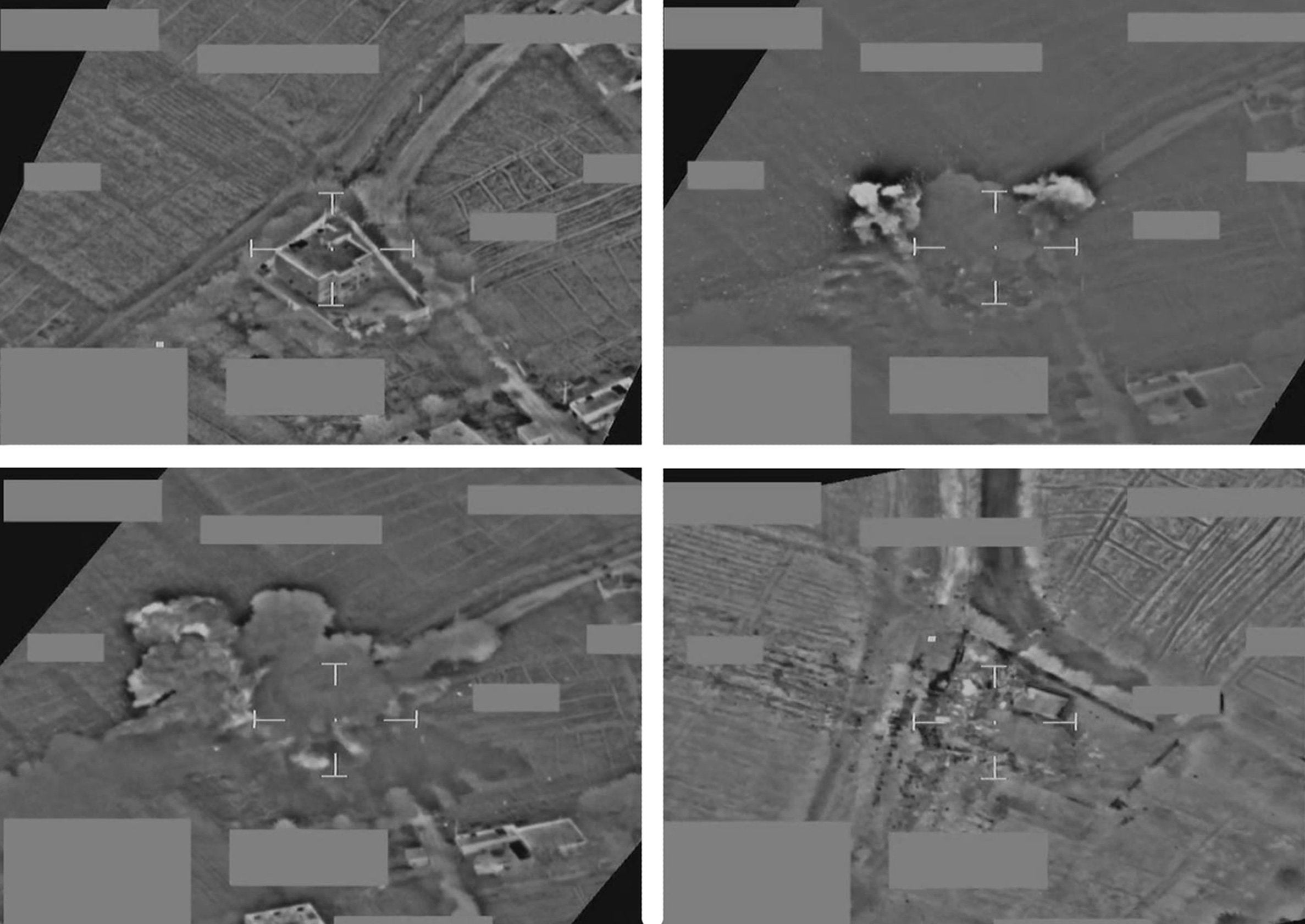 Ministry of Defence handout stills of a strike by two Tornados demolishing a terrorist command post south of Hajin