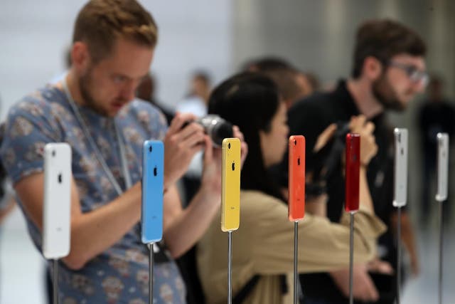 The new Apple iPhone XR  is displayed during an Apple special event at the Steve Jobs Theatre on September 12, 2018 in Cupertino, California