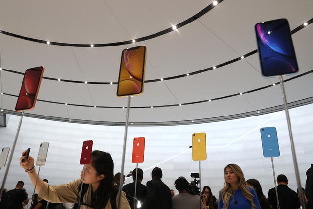 The new Apple iPhone XR  is displayed during an Apple special event at the Steve Jobs Theatre on September 12, 2018 in Cupertino, California