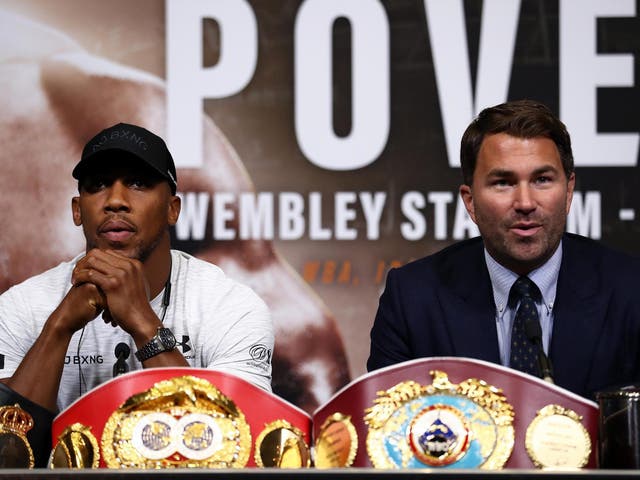 Eddie Hearn with Anthony Joshua ahead of his fight against Alexander Povetkin