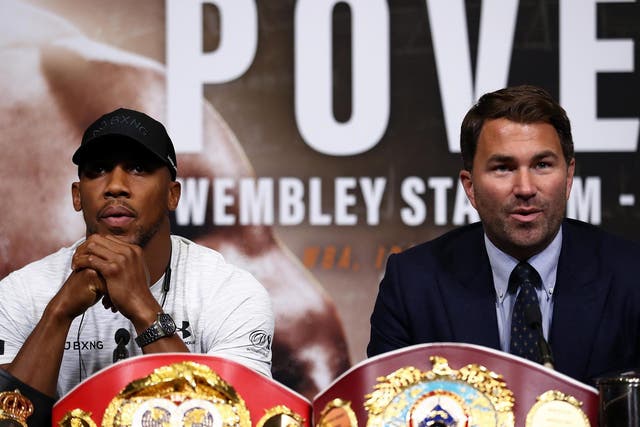 Eddie Hearn with Anthony Joshua ahead of his fight against Alexander Povetkin