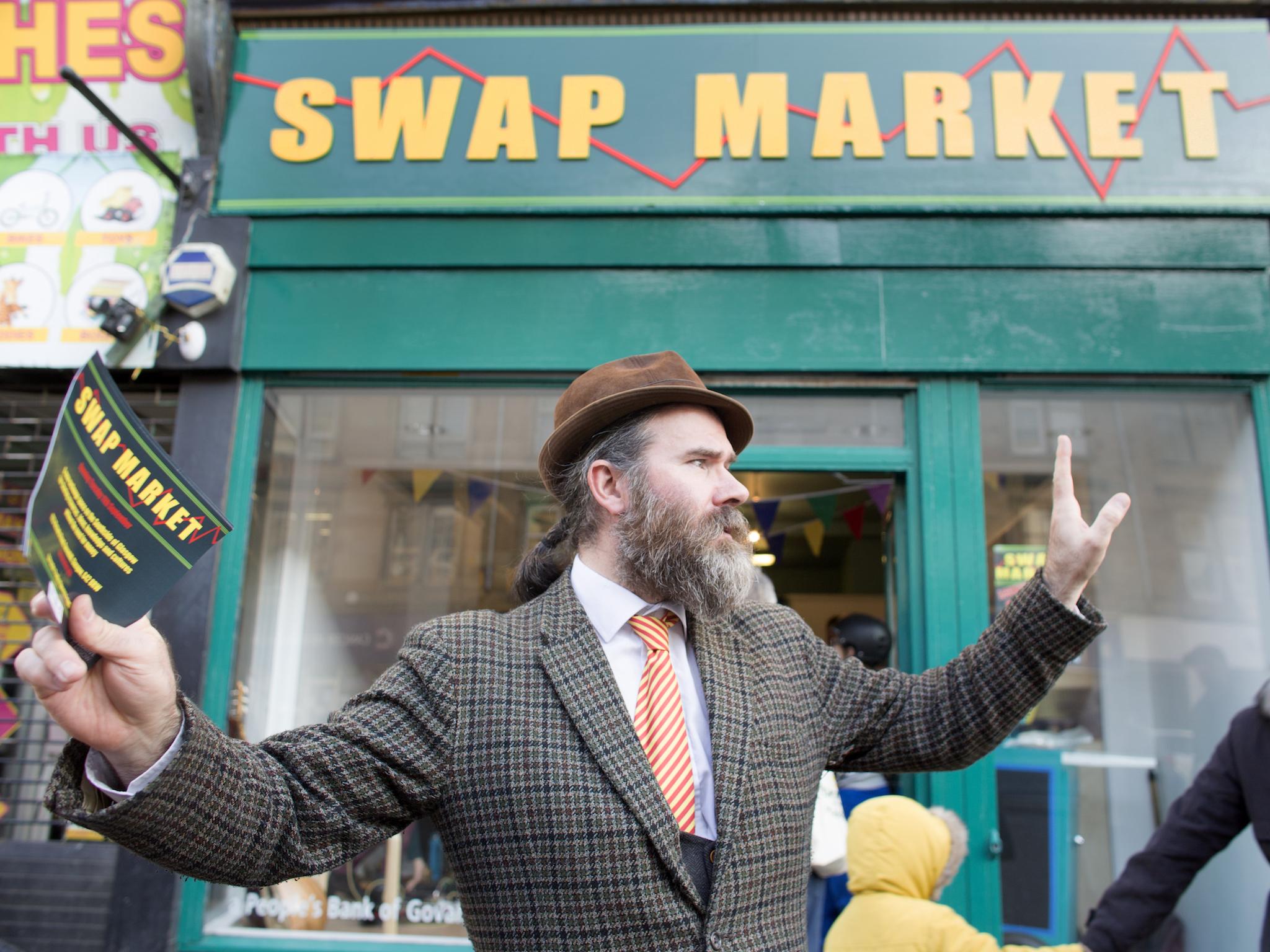 Innes Smith outside the swap market in Glasgow