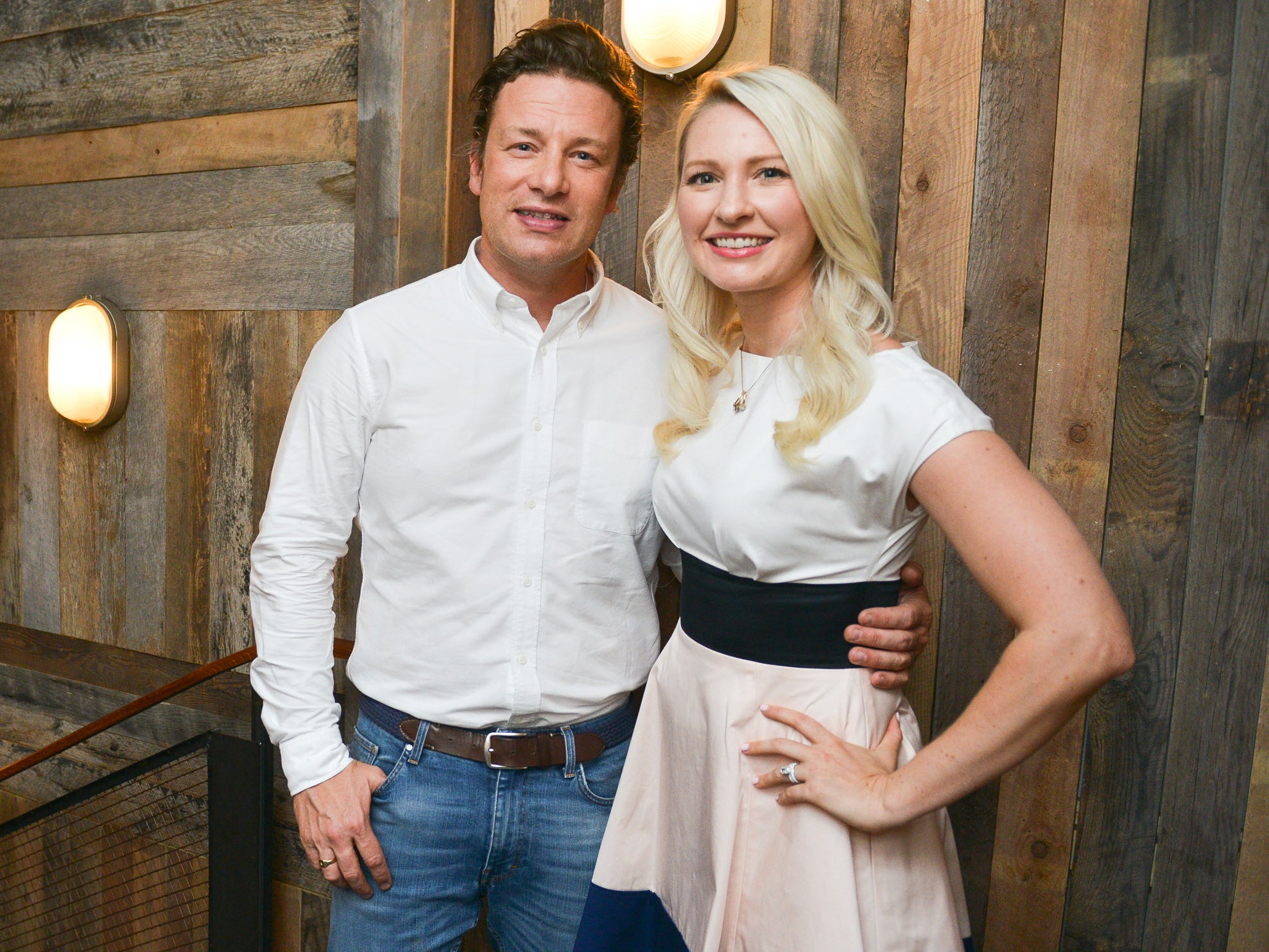 Food blogger and dietician Abbey Sharp with Jamie Oliver