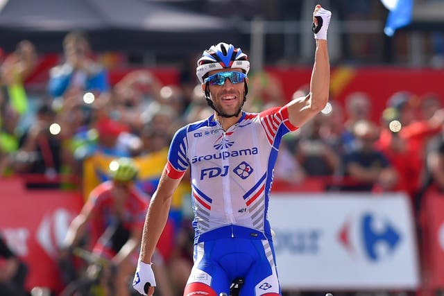 Thibaut Pinot won the stage as Yates, background, finished second