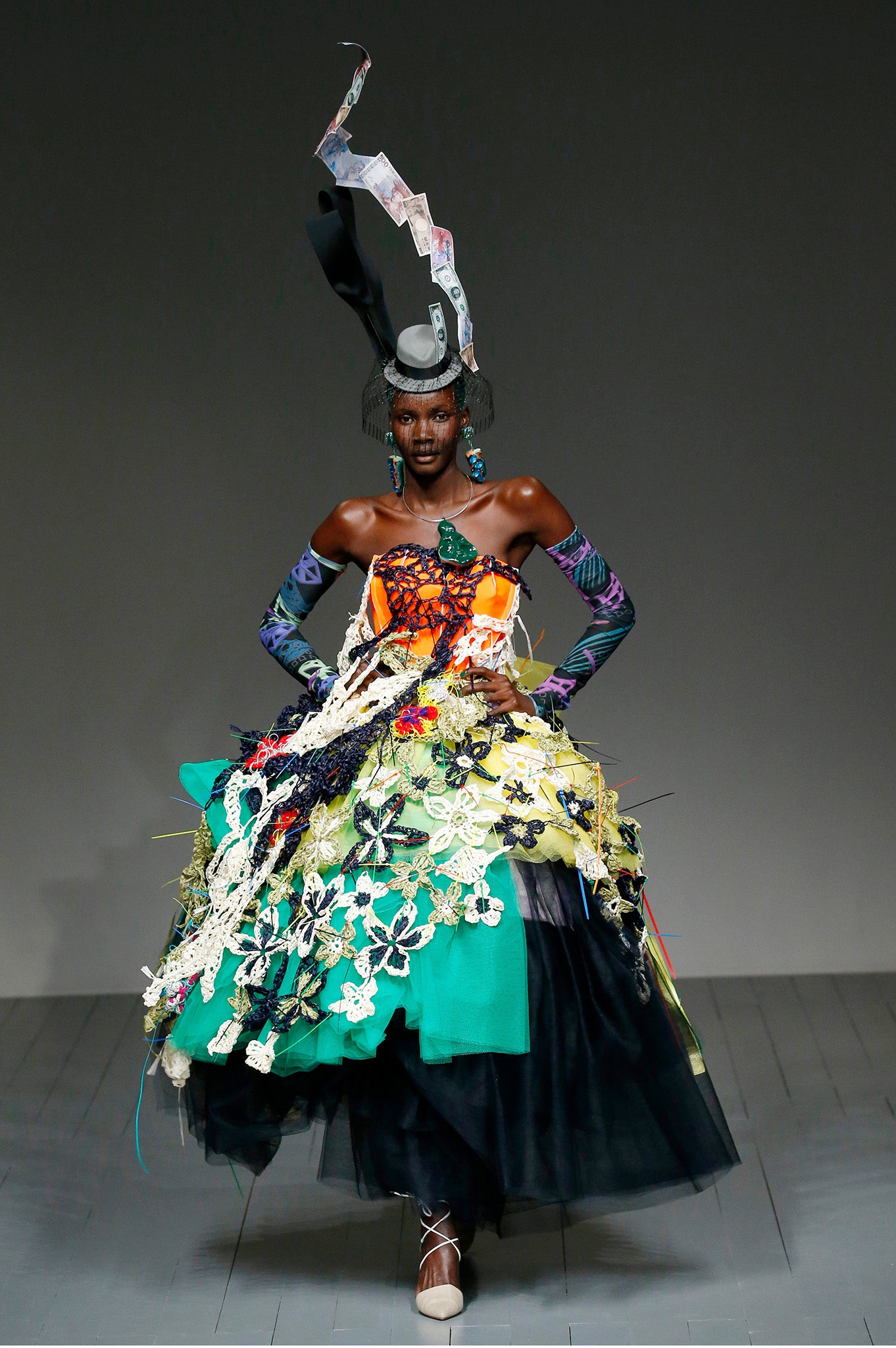 Models walked the runway in deconstructed tulle ball gowns