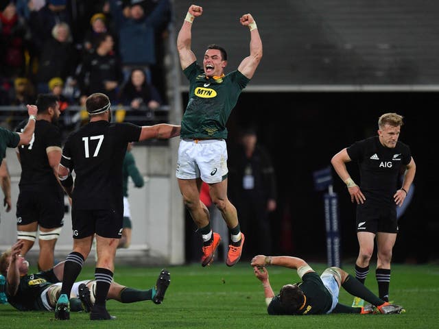 South Africa beat New Zealand to inflict their first defeat of the Rugby Championship