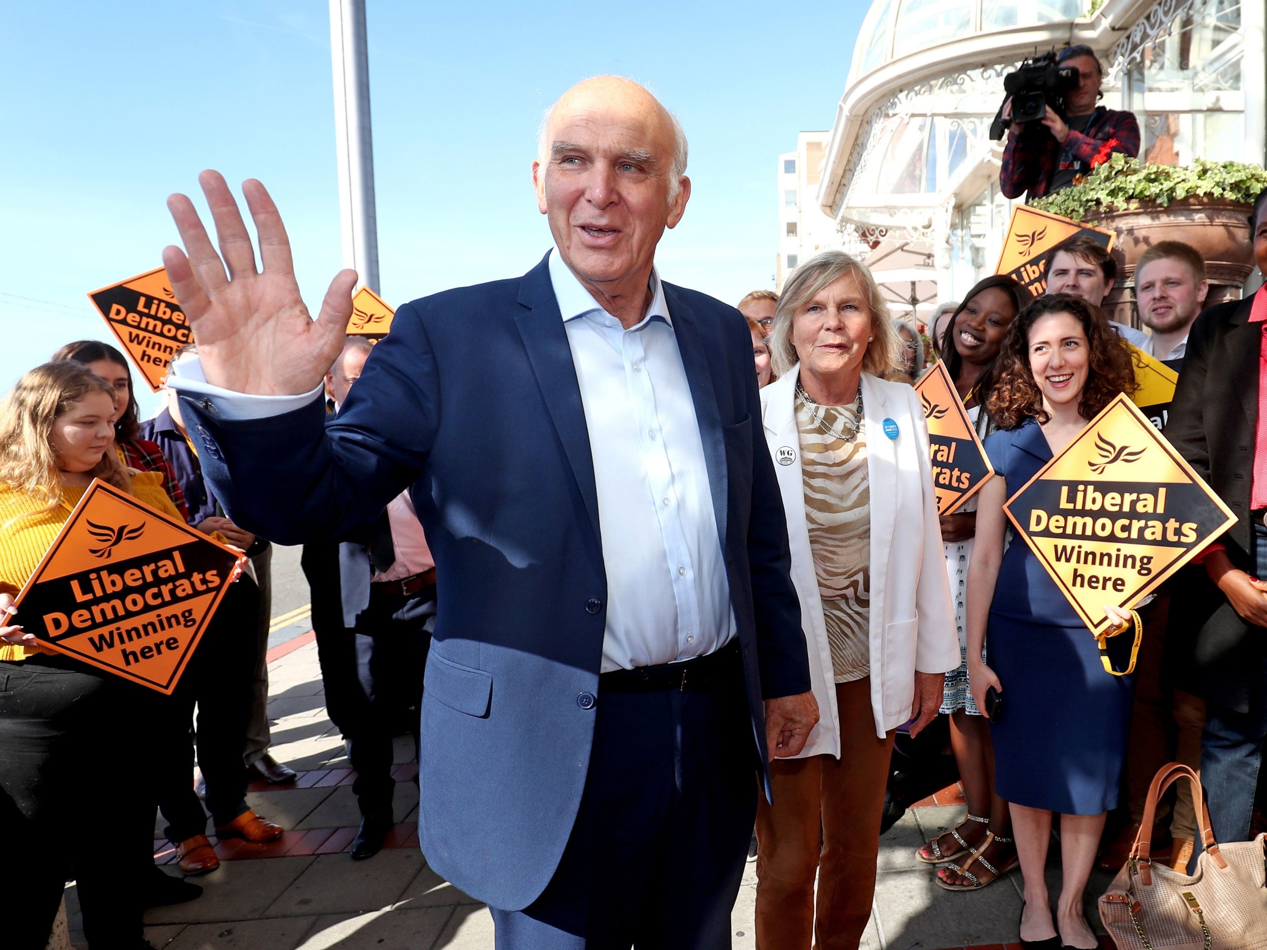 Sir Vince Cable arriving at the Liberal Democrats conference in Brighton