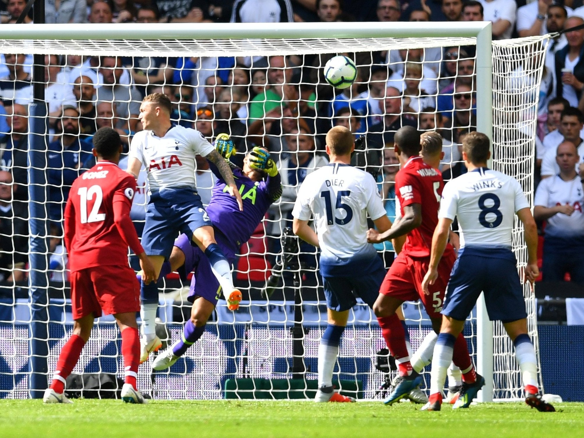 Georginio Wijnaldum heads in Liverpool’s opening goal