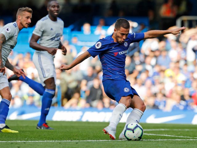 Eden Hazard equalises for Chelsea against Cardiff City