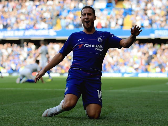 Eden Hazard celebrates after putting Chelsea ahead of Cardiff