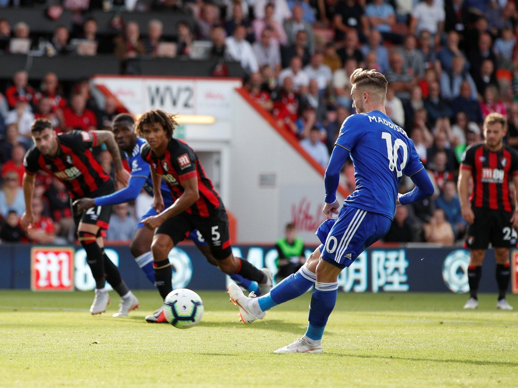 James Maddison tucks home a late penalty for Leicester