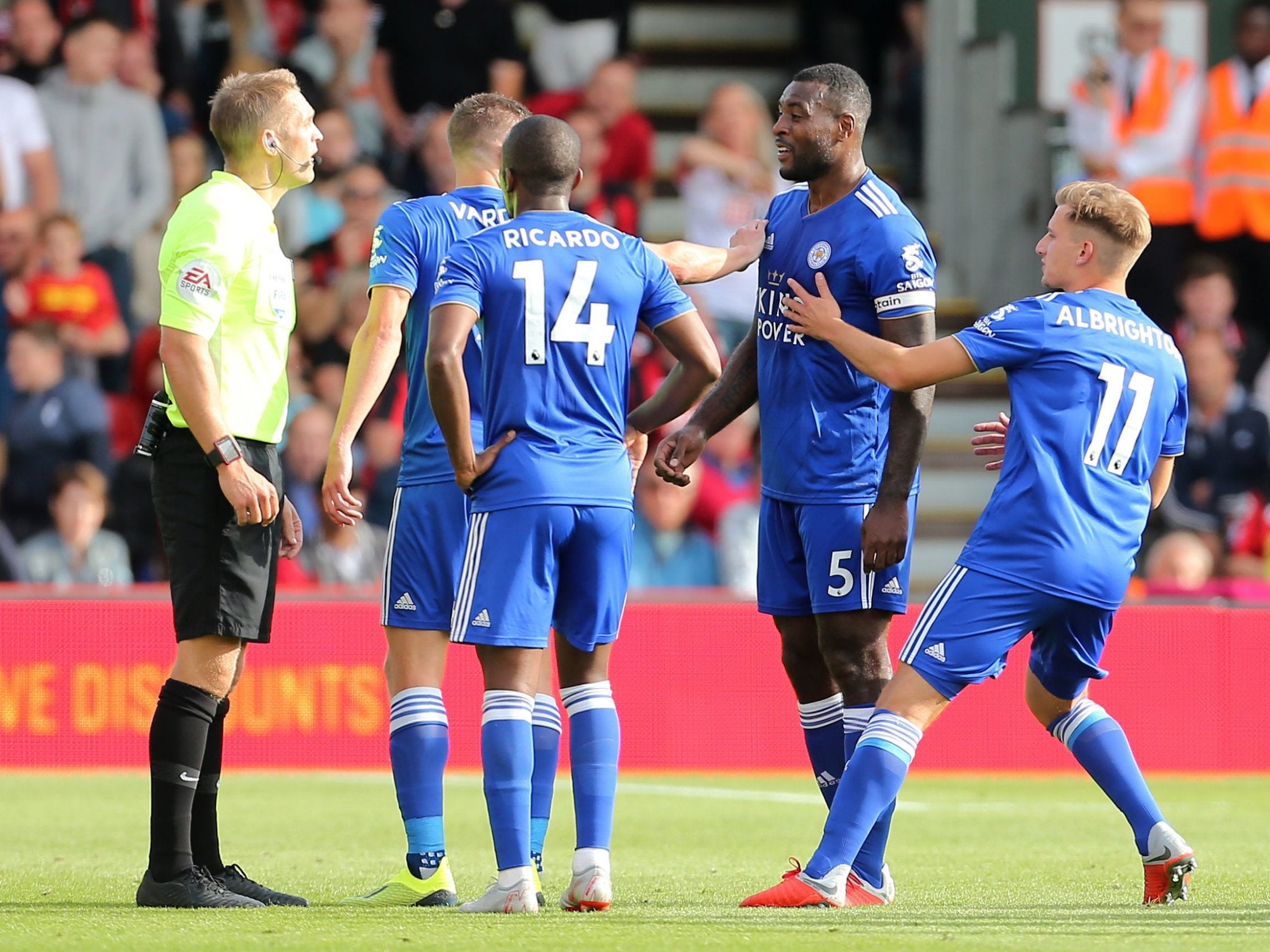 Wes Morgan was sent-off to compound Leicester’s misery