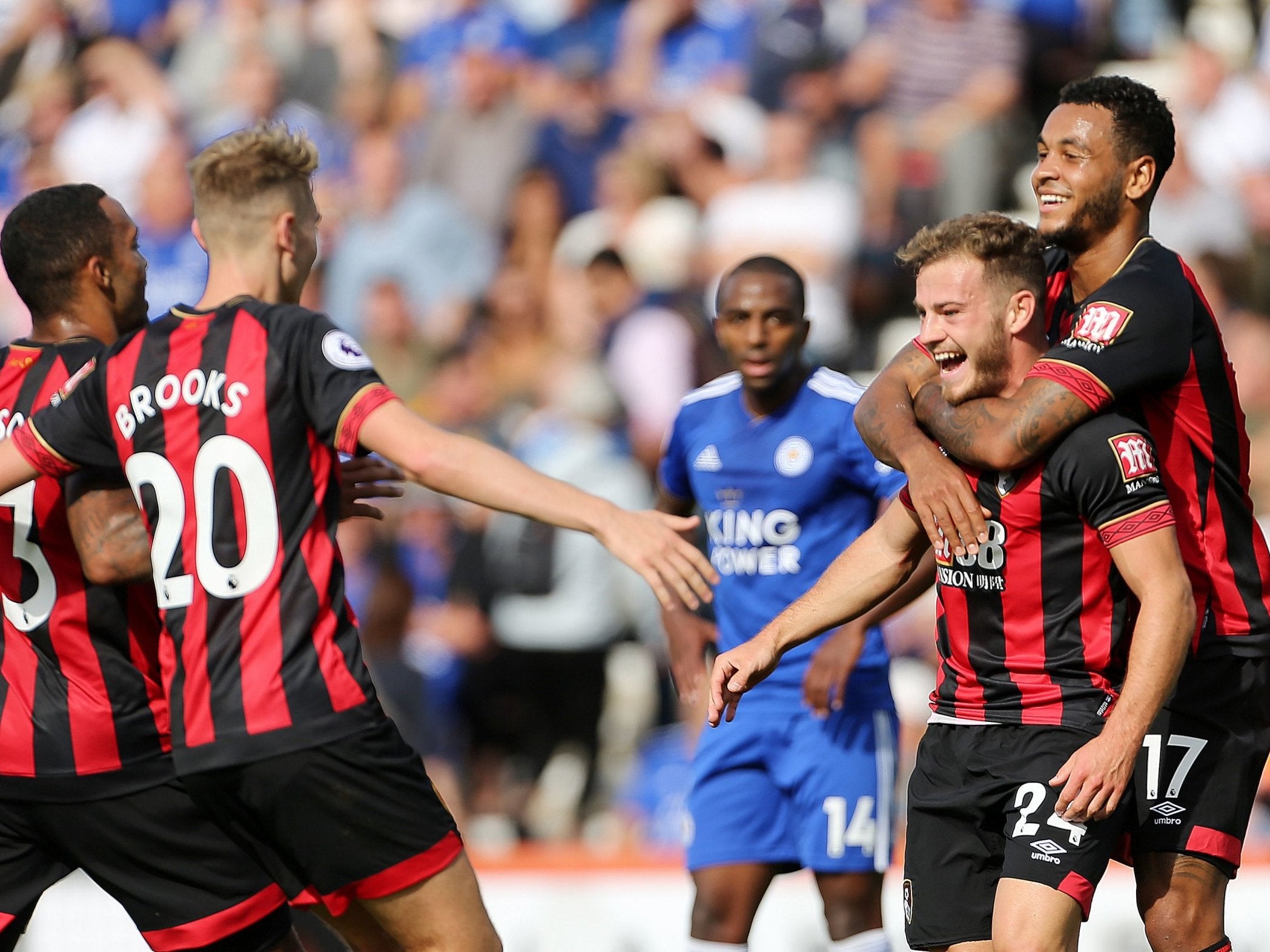 Fraser celebrates his second goal with his Bournemouth teammates