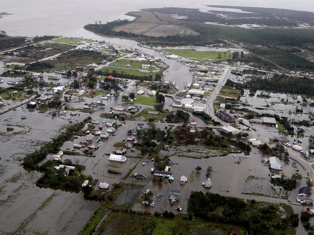 Floodwater inundates the town of Engelhard, North Carolina