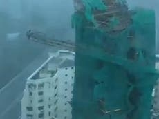 Elevator shaft falls from building as Mangkhut Typhoon hits Hong Kong