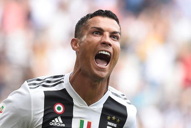 Cristiano Ronaldo celebrates his first Juventus goal