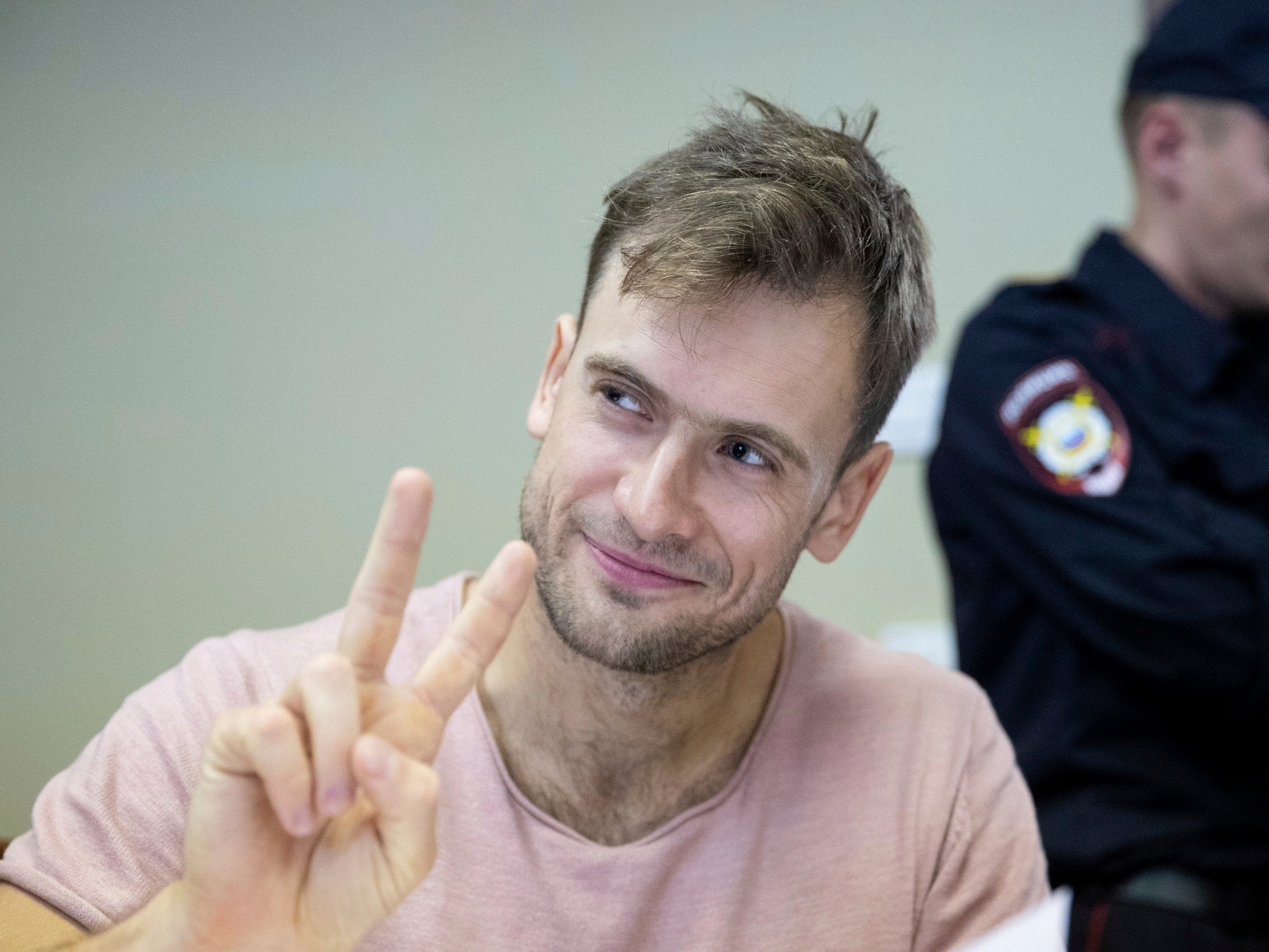 Pyotr Verzilov, a member of the feminist protest group Pussy Riot, in a court in Moscow in July