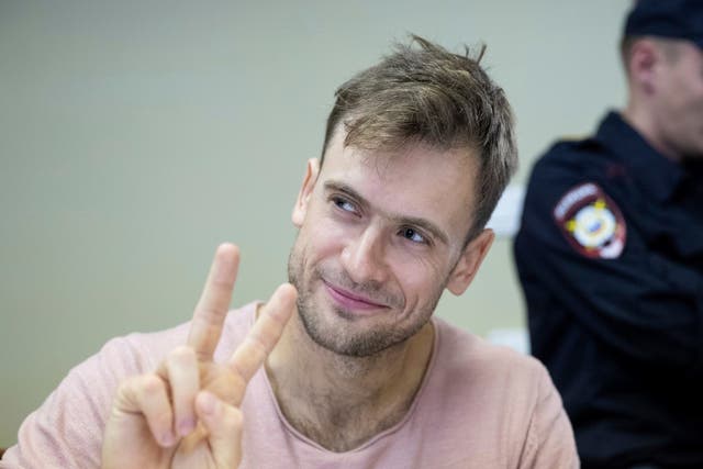 Pyotr Verzilov, a member of the feminist protest group Pussy Riot, in a court in Moscow in July