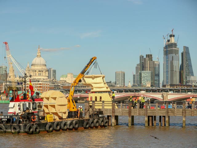 As part of the London Design Festival and designjunction British designer, Steuart Padwick makes a dramatic change to the London skyline in support of mental health at Queens Stone Jetty, Gabriel's Wharf on September 13, 2018