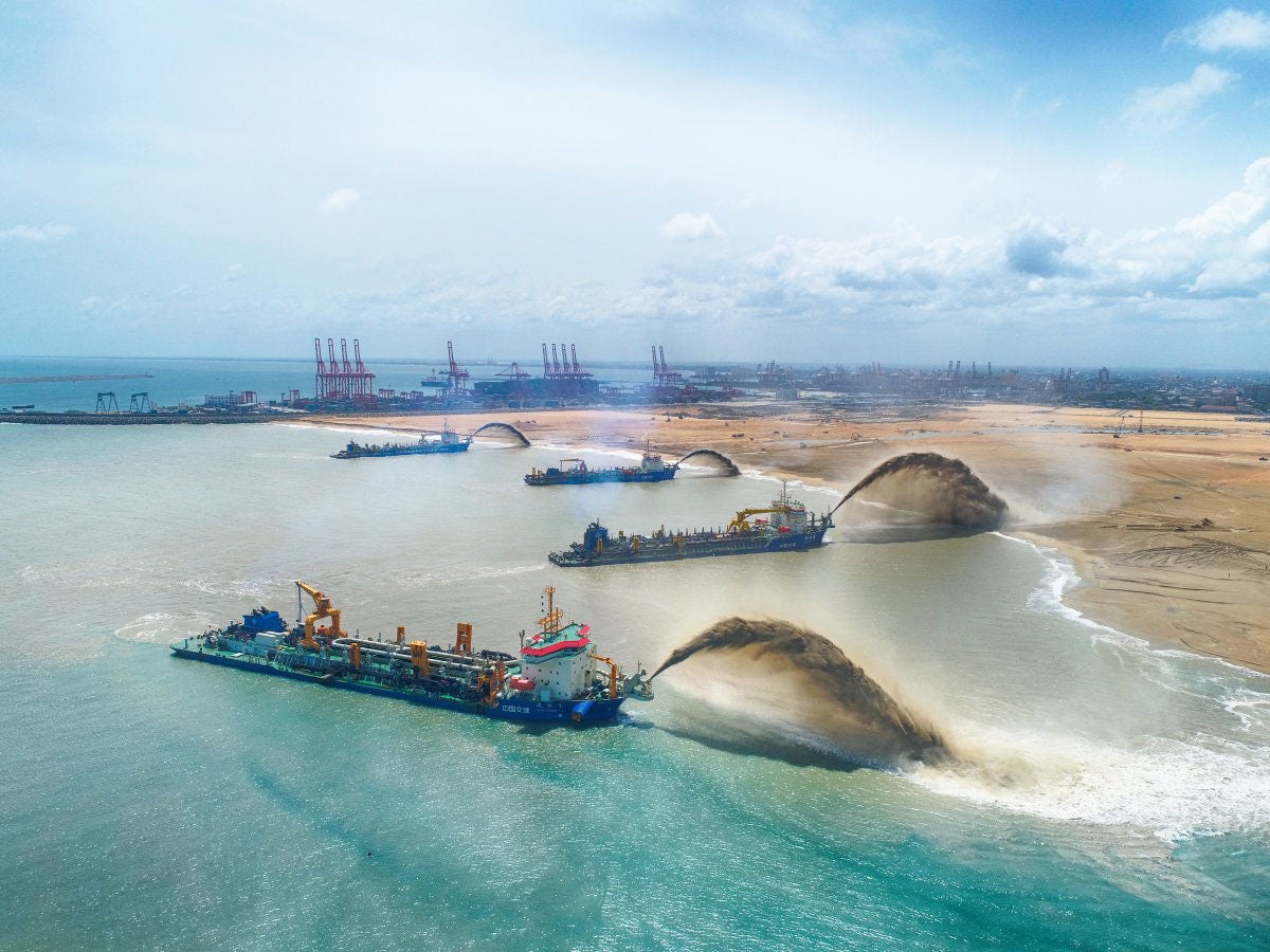 Drone footage of the project's four dredgers