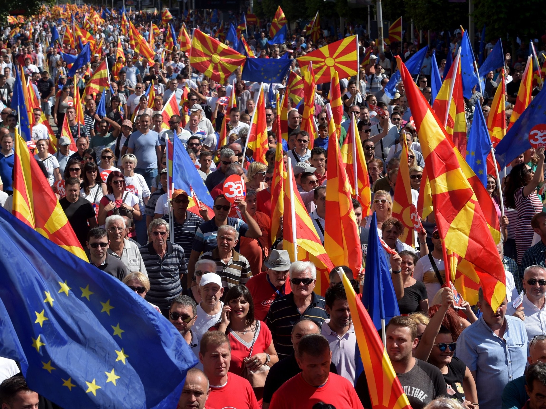 Several thousand Macedonians marched to express their support joining Nato and the European Union in Skopje (EPA/Nake Batev)