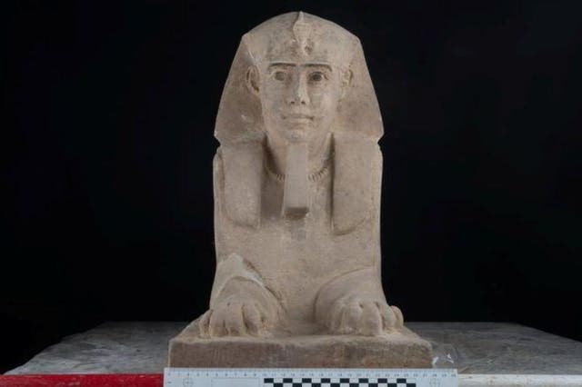 A sandstone sphinx statue found at the temple of Kom Ombo