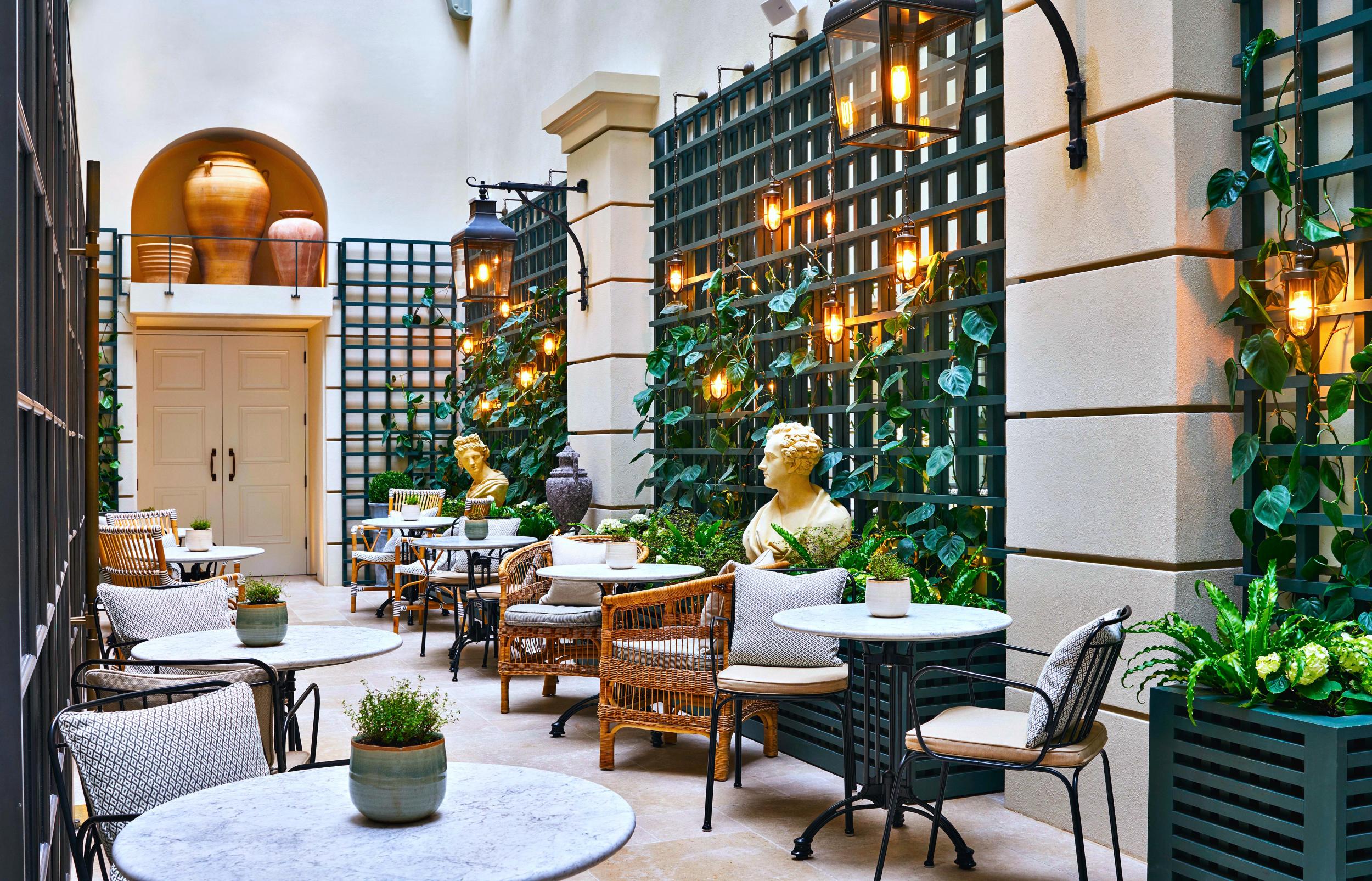 The plant-filled Palm Court was designed by Tara Bernard
