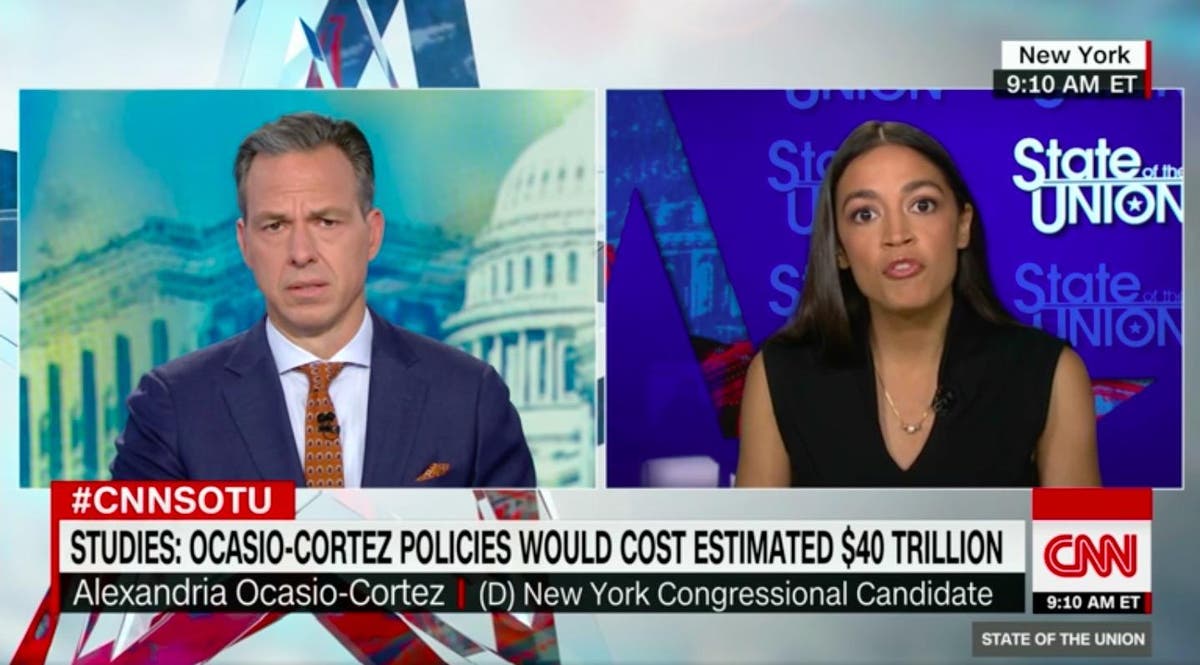 Alexandria Ocasio-Cortez spars with Jake Tapper over $40 trillion policies:  'We can work to make these things happen' | The Independent | The  Independent