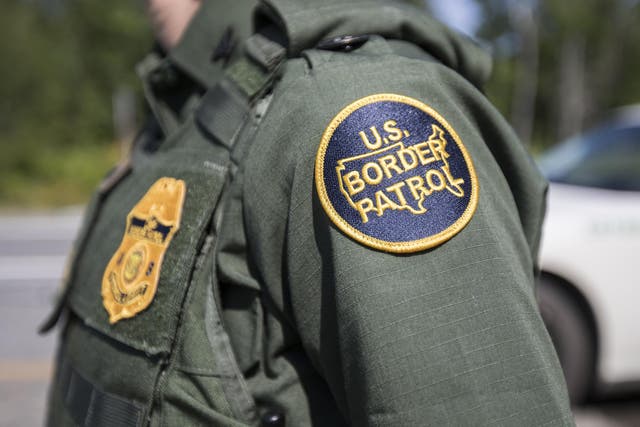 A patch on the uniform of a U.S. Border Patrol agent at a highway checkpoint on 1 August 2018 in West Enfield, Maine