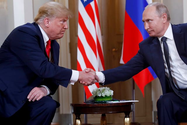 Donald Trump and Vladimir Putin meeting in Helsinki in July 2018
