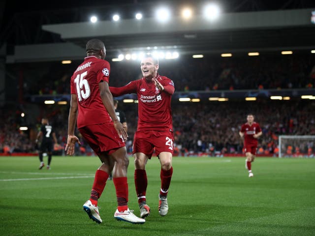 Liverpool celebrate their opening goal of the night